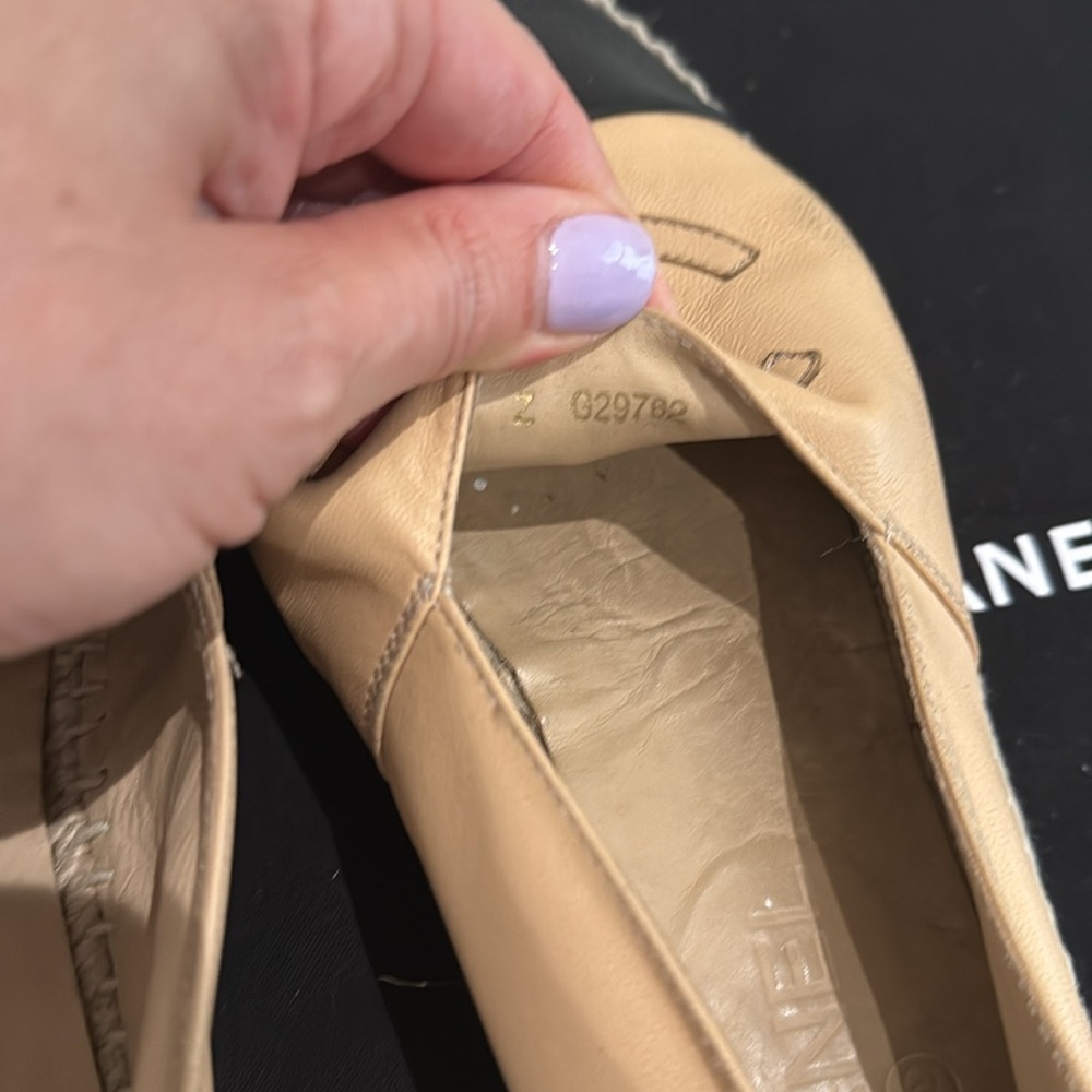CHANEL Tan and Black Espadrille Slip-On Shoes - Picture 7 of 8
